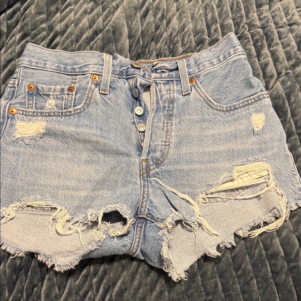 Levi's Light Blue Distressed Jean Shorts